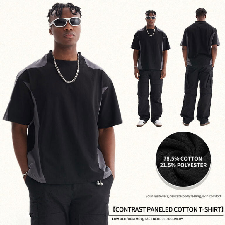 Contrast Color Block High Quality Mens Cotton Tee