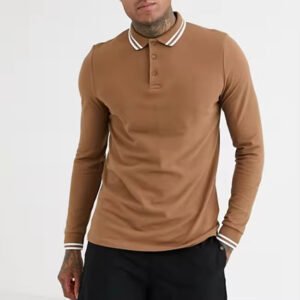 Custom Bamboo Fiber Long Sleeve Striped Polo Shirts