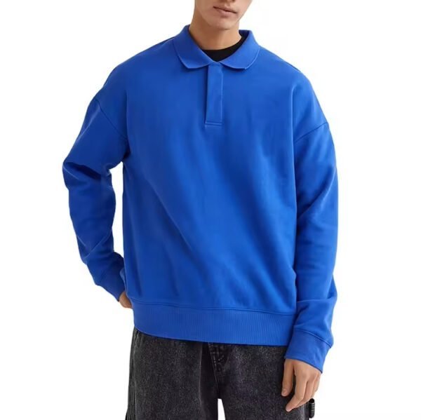 New Oversized Men's Polo Sweatshirt 100% Cotton Fashion Loose Fit Long Sleeve Polo Shirts