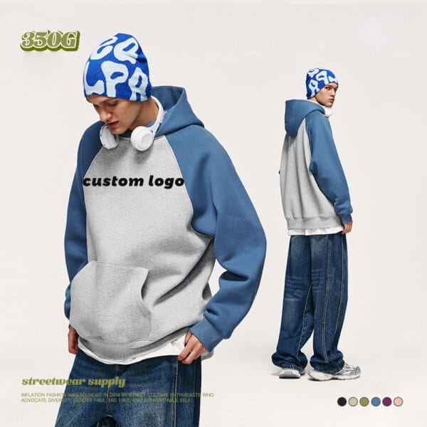 Oversized Raglan Sleeve Cotton Fleece Hoodie 350 GSM