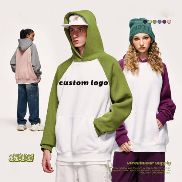 Oversized Raglan Sleeve Cotton Fleece Hoodie 350 GSM